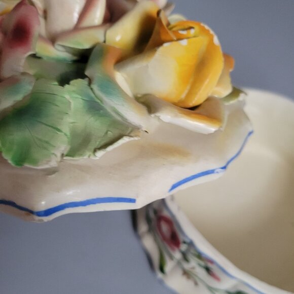 Handpainted Ceramic Capodiamante Floral Trinket Box With Raised Rose Design Made - Picture 7 of 9